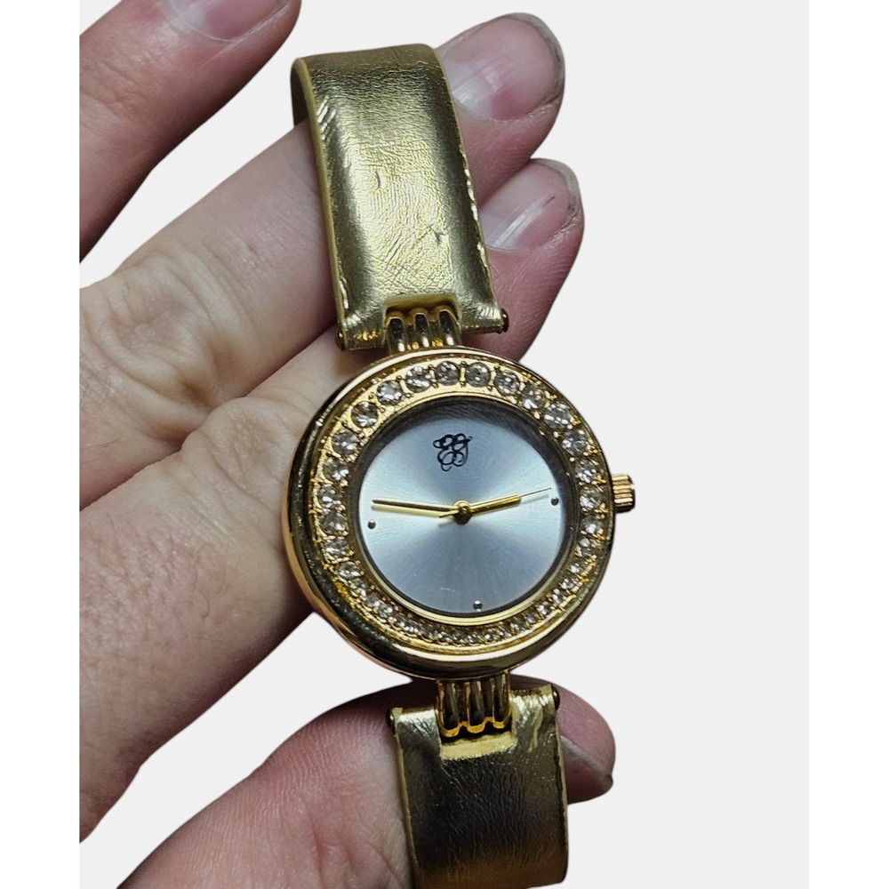 Elizabeth Taylor Gold Tone Pave Bezel Asymmetric Bling Rhinestones Wrist Watch‎